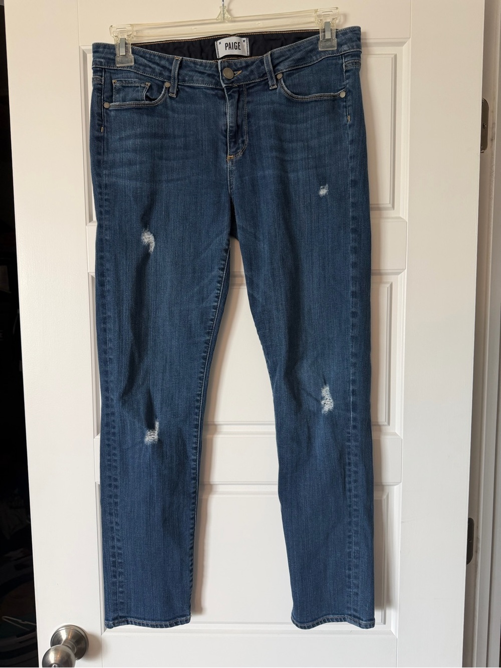 PAIGE Women's Blue Distressed Ankle Peg Jeans